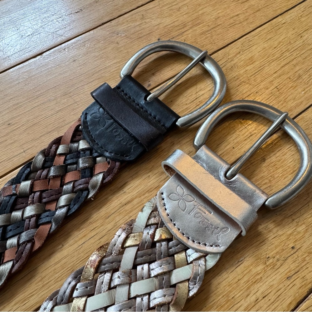 Vintage Fossil braided leather belts (2) — super cute Y2K / boho vibe